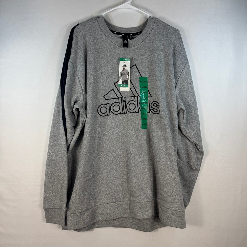 Adidas Mens Large Logo Crewneck Sweatshirt Heather Grey Black XL HI5265